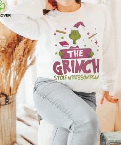 Pink teacher the grinch stole my lesson plan xmas 2023 white hoodie, sweater, longsleeve, shirt v-neck, t-shirt