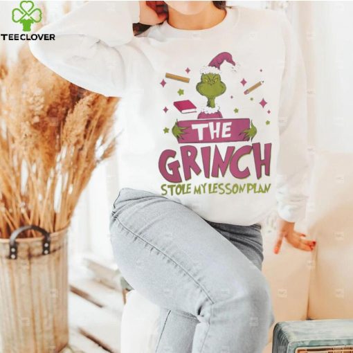 Pink teacher the grinch stole my lesson plan xmas 2023 white hoodie, sweater, longsleeve, shirt v-neck, t-shirt