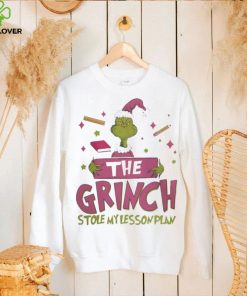 Pink teacher the grinch stole my lesson plan xmas 2023 white hoodie, sweater, longsleeve, shirt v-neck, t-shirt