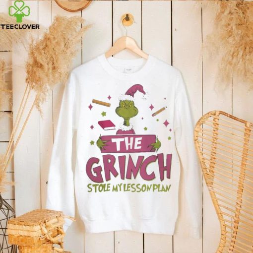 Pink teacher the grinch stole my lesson plan xmas 2023 white hoodie, sweater, longsleeve, shirt v-neck, t-shirt