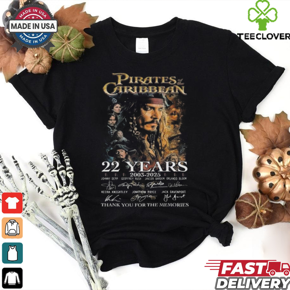Pirates Of The Caribbean 22 Years 2003 2025 Thank You For The Memories Signatures Shirt Pirates Of The Caribbean 22 Years 2003 2025 Thank You For The Memories Signatures Shirt