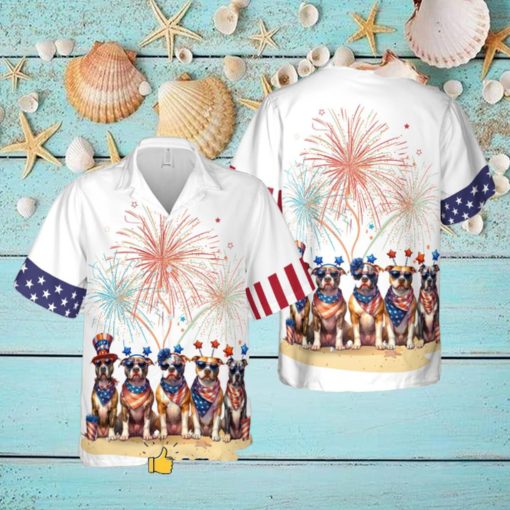 Pit Bull Dog Happy 4th of July Short Sleeve Hawaiian Shirt