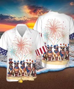 Pit Bull Dog Happy 4th of July Short Sleeve Hawaiian Shirt