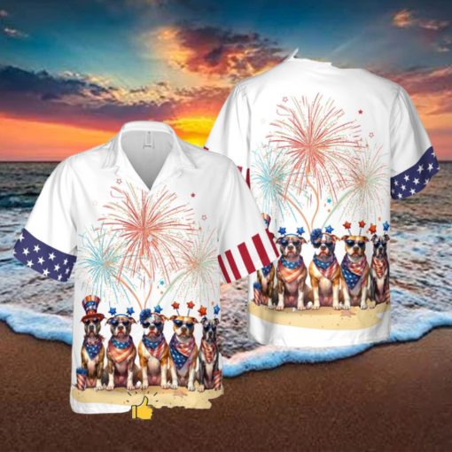 Pit Bull Dog Happy 4th of July Short Sleeve Hawaiian Shirt