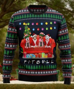 Pit Bull Friends On Red Sofa Ugly Christmas Sweater Thankgiving Gift Men Women