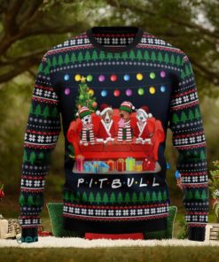 Pit Bull Friends On Red Sofa Ugly Christmas Sweaters Gift For Men Women