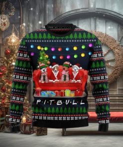 Pit Bull Friends On Red Sofa Womens Ugly Sweater