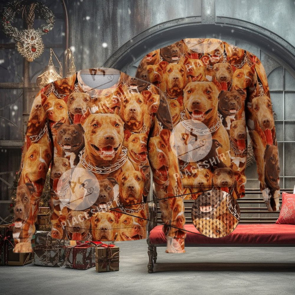 Pitbull Dog Cute Puppies For Dog Lovers 3D Full Print Ugly Sweater Christmas Gift Sweater Pitbull Dog Cute Puppies For Dog Lovers 3D Full Print Ugly Sweater Christmas Gift Sweater