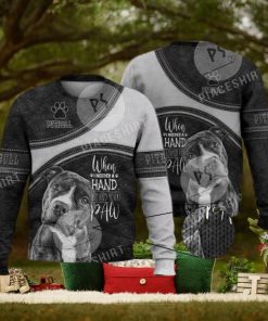 Pitbull When I Need A Hand  I Found Your Paw 3D Full Print Ugly Sweater Christmas Gift Sweater