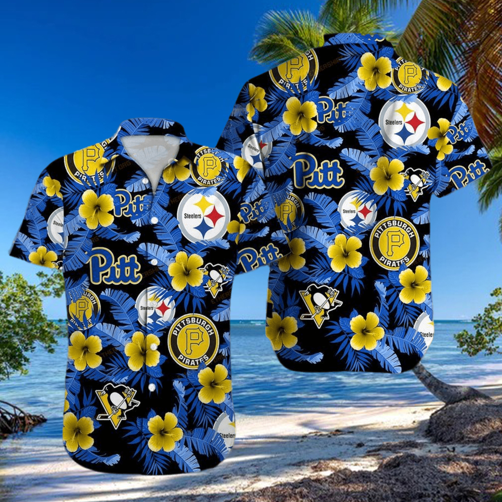 Pittsburgh Steelers Sugar Skull Blue Leaf Print Hawaiian Shirt