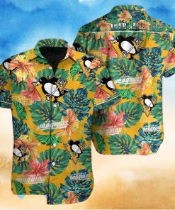 Pittsburgh Penguins NHL Custom Name Flower And Leaf Pattern Tropical Hawaiian Shirt