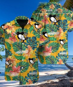 Pittsburgh Penguins NHL Custom Name Flower And Leaf Pattern Tropical Hawaiian Shirt