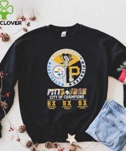 Pittsburgh Penguins Pittsburgh Steelers and Pittsburgh Pirates City Of Champions 6X Super Bowl Chams 5x Stanley Cup Chams 5X World Series Chams shirt