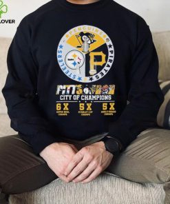 Pittsburgh Penguins Pittsburgh Steelers and Pittsburgh Pirates City Of Champions 6X Super Bowl Chams 5x Stanley Cup Chams 5X World Series Chams shirt