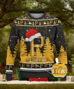 Pittsburgh Pirates Logo Wearing Santa Hat Trending Christmas Gift AOP Ugly Christmas Sweater Men Women Winter Gift