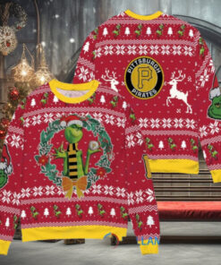 Pittsburgh Pirates x Grinch Dr. Seuss How the Grinch Stole Christmas MLB with World Series Trophy Ugly Christmas Sweater Red