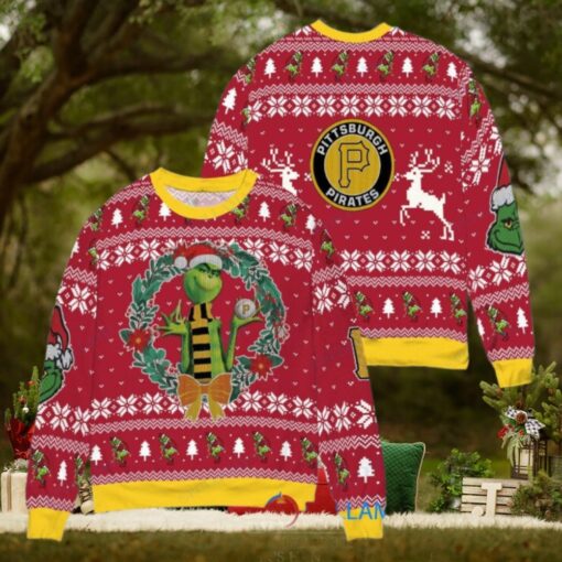 Pittsburgh Pirates x Grinch Dr. Seuss How the Grinch Stole Christmas MLB with World Series Trophy Ugly Christmas Sweater Red