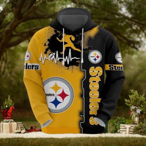 Pittsburgh Steelers 3D Hoodie Print Heart ECG Line