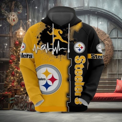 Pittsburgh Steelers 3D Hoodie Print Heart ECG Line