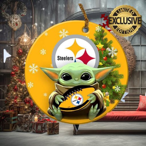 Pittsburgh Steelers Baby Yoda NFL 2023 Holiday Gifts Custom Name Christmas Decorations Ornament