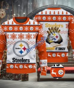 Pittsburgh Steelers Fans Logo Snowflake Pattern Ugly Christmas Sweater Orange