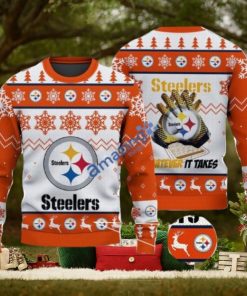 Pittsburgh Steelers Fans Logo Snowflake Pattern Ugly Christmas Sweater Orange