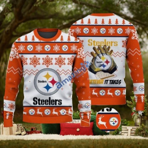 Pittsburgh Steelers Fans Logo Snowflake Pattern Ugly Christmas Sweater Orange