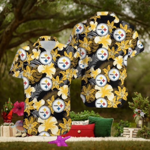 Pittsburgh Steelers Flower Pattern Hawaiian Shirt All Over Print Gift For Fans NFL