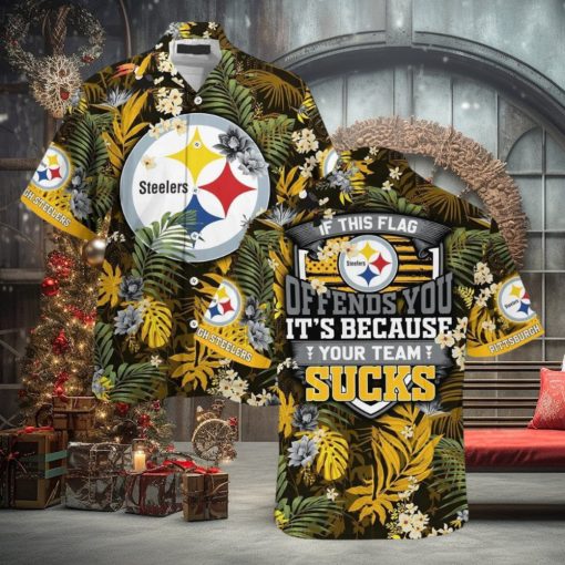 Pittsburgh Steelers Football Floral Aloha Hawaiian Shirt Summer Vacation