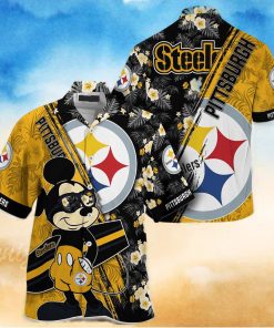 Pittsburgh Steelers Hawaiian Shirt Mickey Print Floral Pattern This Summer