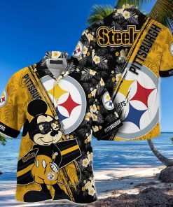 Pittsburgh Steelers Hawaiian Shirt Mickey Print Floral Pattern This Summer