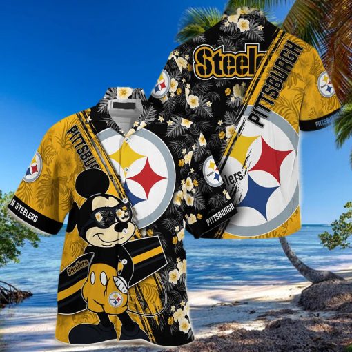 Pittsburgh Steelers Hawaiian Shirt Mickey Print Floral Pattern This Summer