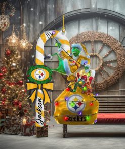 Pittsburgh Steelers NFL Custom Name Grinch Candy Cane 2 Sides Christmas Ornament