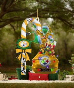 Pittsburgh Steelers NFL Custom Name Grinch Candy Cane 2 Sides Christmas Ornament