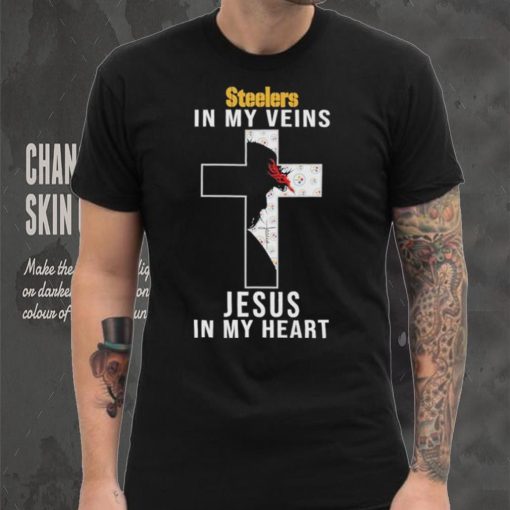 Pittsburgh Steelers NFL In My Veins Jesus In My Heart Cross 2024 T Shirt