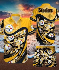Pittsburgh Steelers NFL SAS Tropical Pattern Exotic Summer Beach Team Hawaiian Shirt And Short For Mem Women Gift