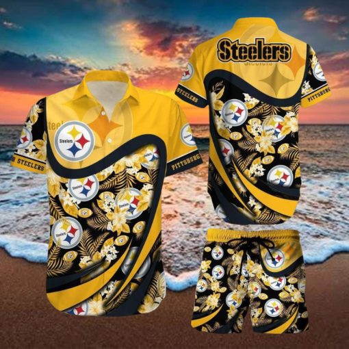Pittsburgh Steelers NFL SAS Tropical Pattern Exotic Summer Beach Team Hawaiian Shirt And Short For Mem Women Gift
