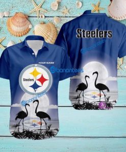 Pittsburgh Steelers NFL Team With Flamingo Moon Pattern Button Down Hawaiian Shirt For Big Fans Custom Name