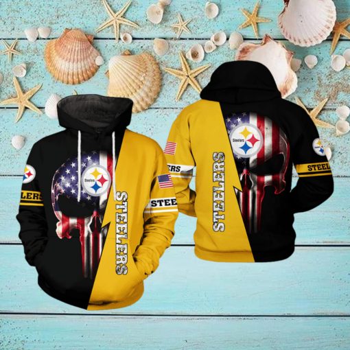 Pittsburgh Steelers NFL US Flag Skull Team 3D Printed Hoodie