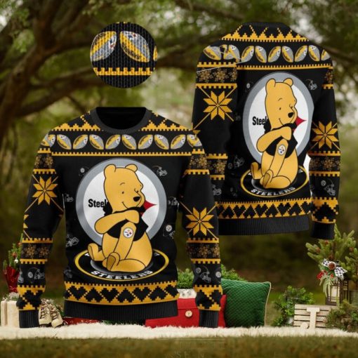 Pittsburgh Steelers NFL Winnie the Pooh Knitted Christmas Sweater AOP Holiday