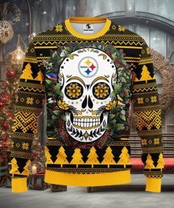 Pittsburgh Steelers Skull Flower Ugly Christmas Ugly Sweater