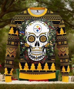 Pittsburgh Steelers Skull Flower Ugly Christmas Ugly Sweater