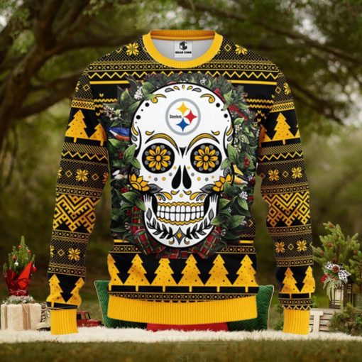 Pittsburgh Steelers Skull Flower Ugly Christmas Ugly Sweater