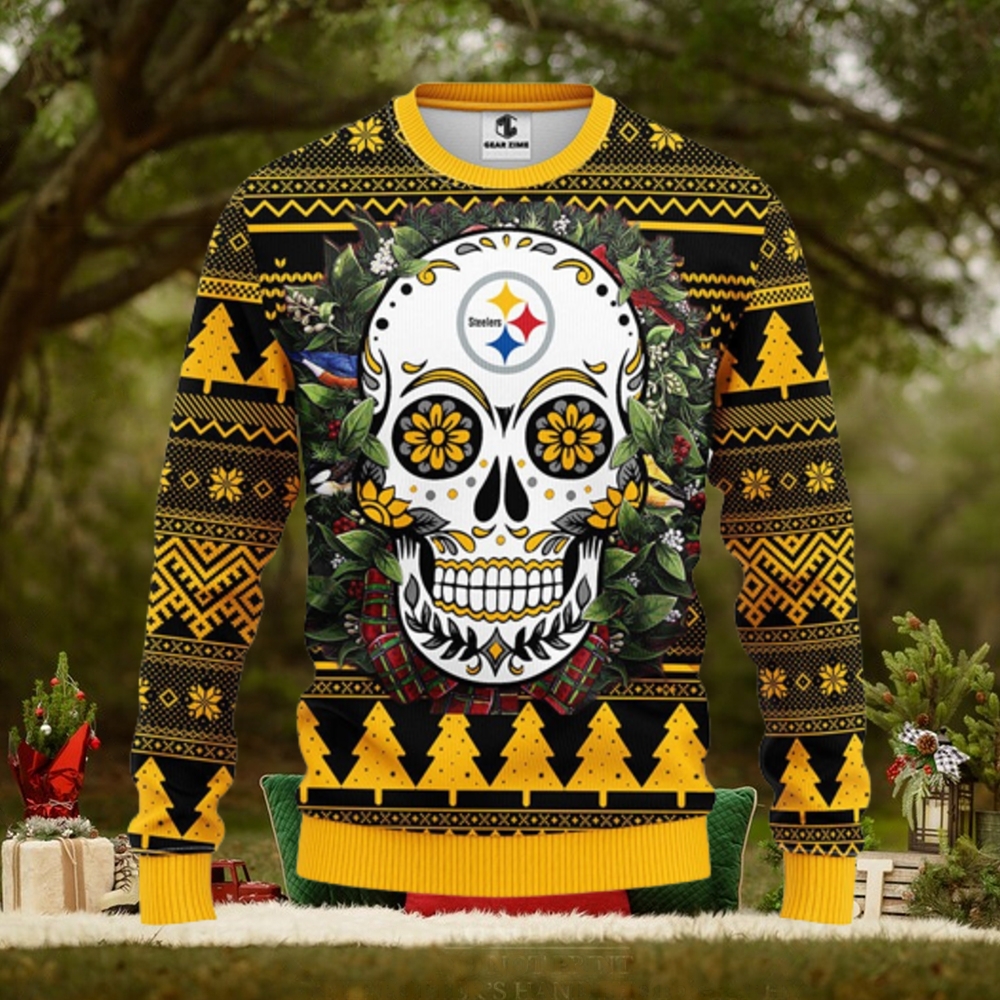 Pittsburgh Steelers Skull Flower Ugly Christmas Ugly Sweater Pittsburgh Steelers Skull Flower Ugly Christmas Ugly Sweater