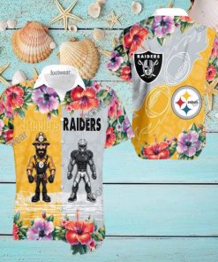 Pittsburgh Steelers VS NFL Las Vegas Raiders Mascot Tropical Aloha Hawaiian Shirt For Summer