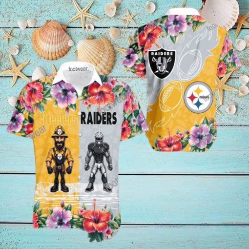 Pittsburgh Steelers VS NFL Las Vegas Raiders Mascot Tropical Aloha Hawaiian Shirt For Summer