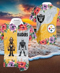 Pittsburgh Steelers VS NFL Las Vegas Raiders Mascot Tropical Aloha Hawaiian Shirt For Summer