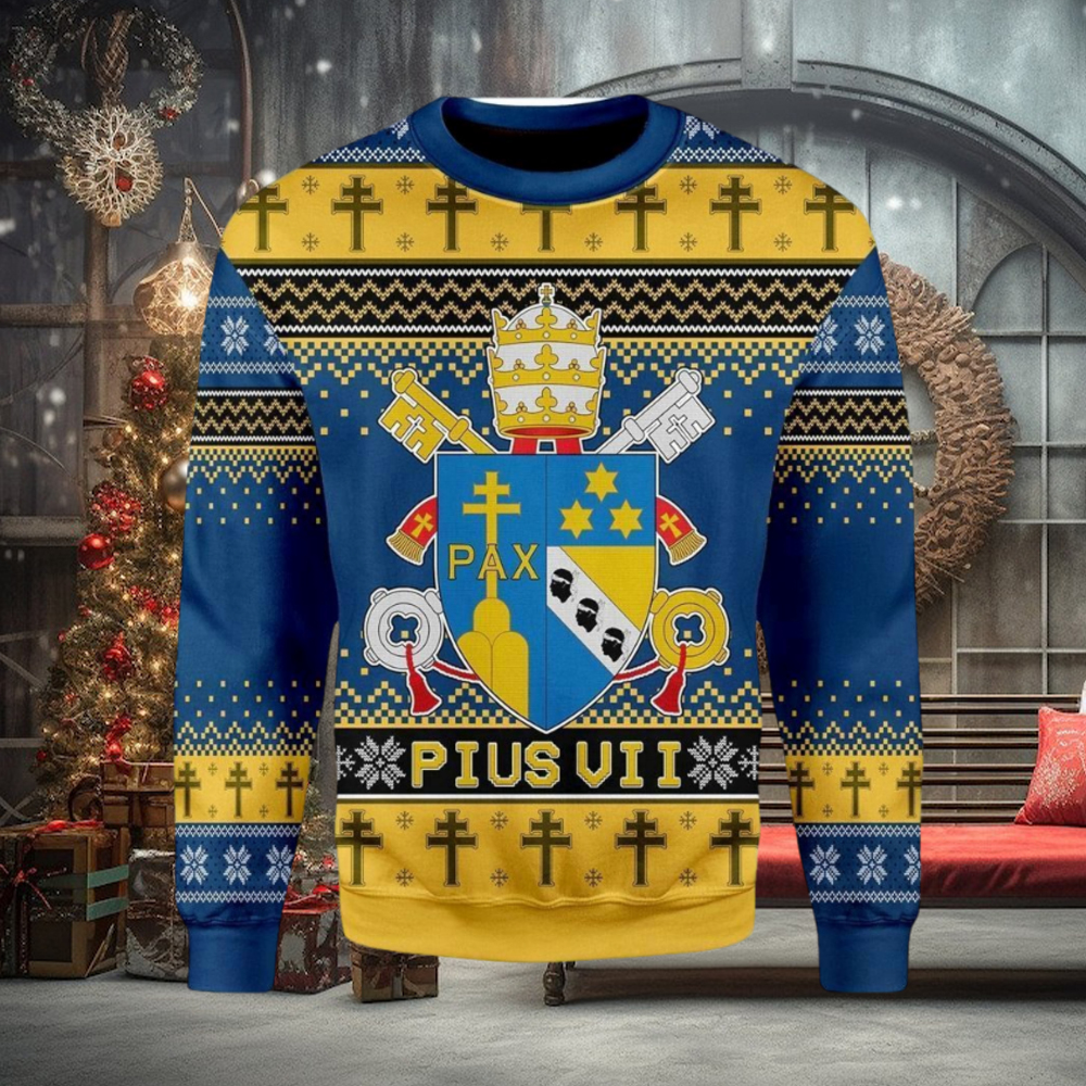 Pius Vii Coat Of Arms Ugly Christmas Sweater Pius Vii Coat Of Arms Ugly Christmas Sweater