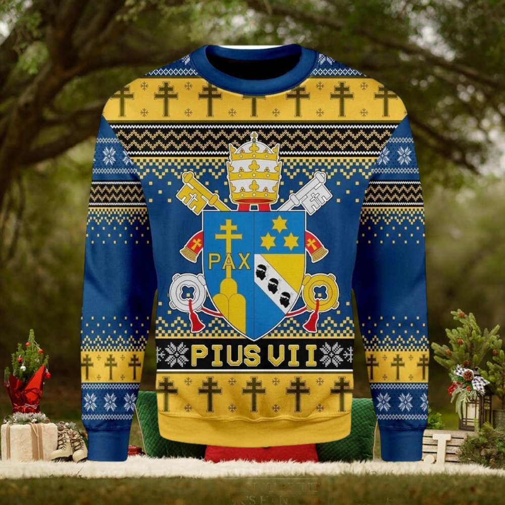 Pius Vii Coat Of Arms Ugly Christmas Sweater Pius Vii Coat Of Arms Ugly Christmas Sweater