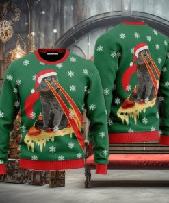 Pizza Cat With Laser Eyes Ugly Christmas Sweater All Over